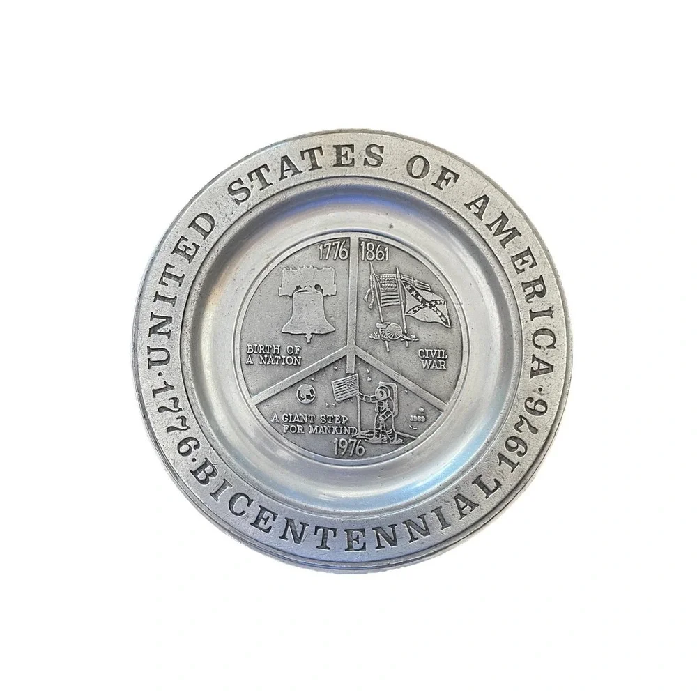 Pewter Bicentennial Plate 1776-1976 USA Liberty Bell Civil‎ War Moon 10.5